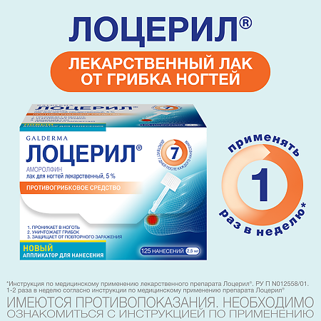 Лоцерил лак для ногтей 5 % 2,5 мл 1 шт