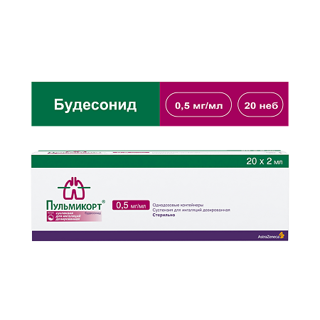Пульмикорт суспензия для ингаляций дозированная 0,5 мг/мл 2 мл 20 шт