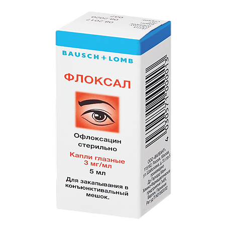 Изображение товара Глазные капли Флоксал 3 мг/мл 5 мл для лечения инфекций переднего отдела глаза