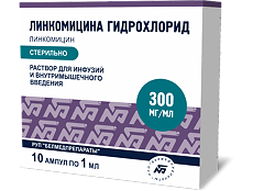 Изображение товара Линкомицина гидрохлорид раствор для инфузий и в/м введ 300 мг/мл 1 мл амп 10 шт