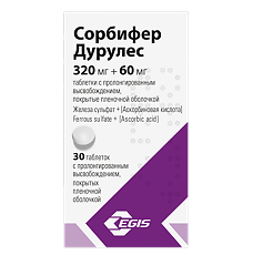 Изображение товара Сорбифер дурулес таблетки с пролонг высвобождением покрыт.плен.об. 320 мг+60 мг 30 шт