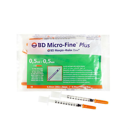 Шприц инсулиновый BD Micro-Fine Plus 0.5мл/U-100 30G (0,30 мм х 8 мм) 10 шт