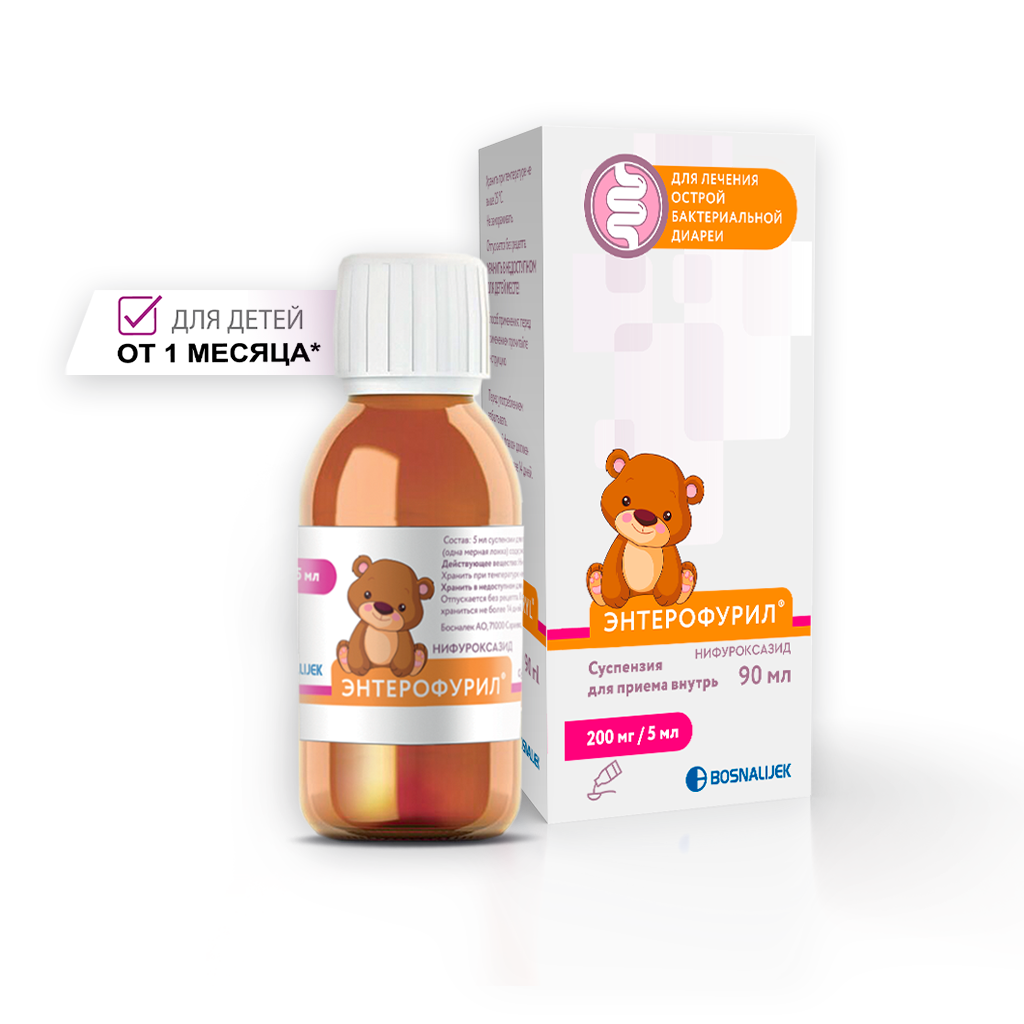 Энтерофурил Суспензия Для Приема Внутрь 200 Мг/5 Мл 90 Мл 1 Шт.