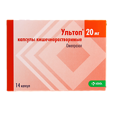 Купить Ультоп капсулы кишечнорастворимые 20 мг 14 шт цена