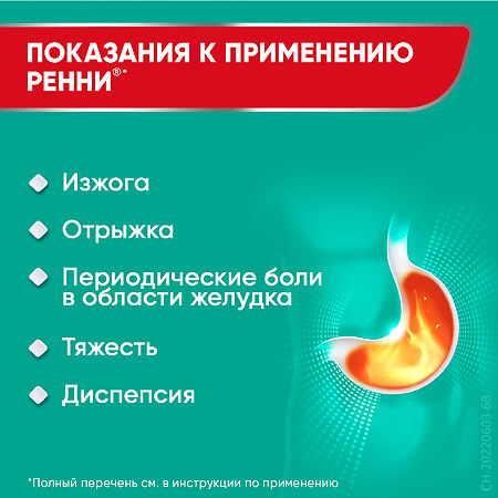 Ренни таблетки жевательные 680 мг+80 мг мятные без сахара 24 шт