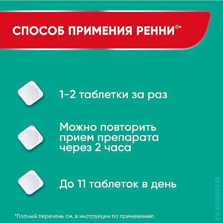 Ренни таблетки жевательные 680 мг+80 мг мятные без сахара 24 шт