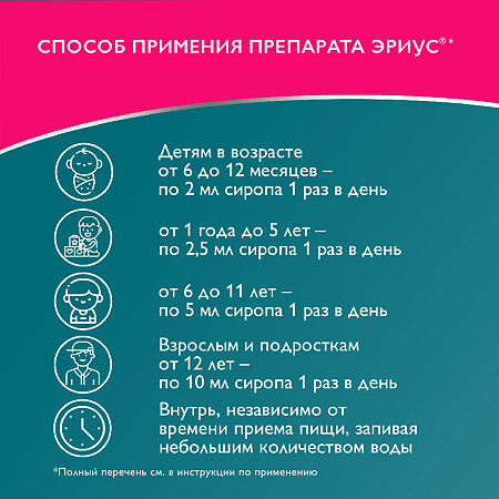 Эриус сироп 2,5 мг/5 мл 60 мл 1 шт