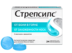 Купить Стрепсилс с ментолом и эвкалиптом таблетки для рассасывания 24 шт цена
