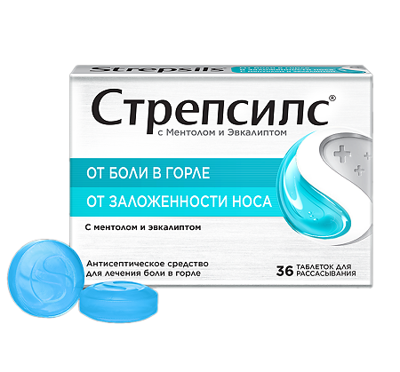 Изображение товара Стрепсилс с ментолом и эвкалиптом таблетки для рассасывания 36 шт