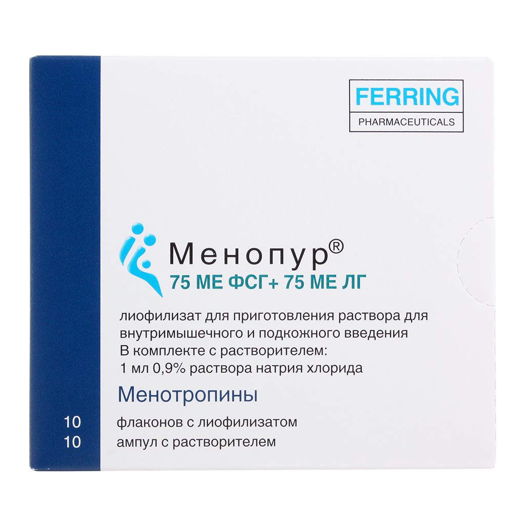 Менопур лиофилизат д/приг.р-ра для в/м и п/к введ. 75 ме фсг+75 ме лг 10 шт  - купить, цена и отзывы, Менопур лиофилизат д/приг.р-ра для в/м и п/к введ.  75 ме фсг+75 ме