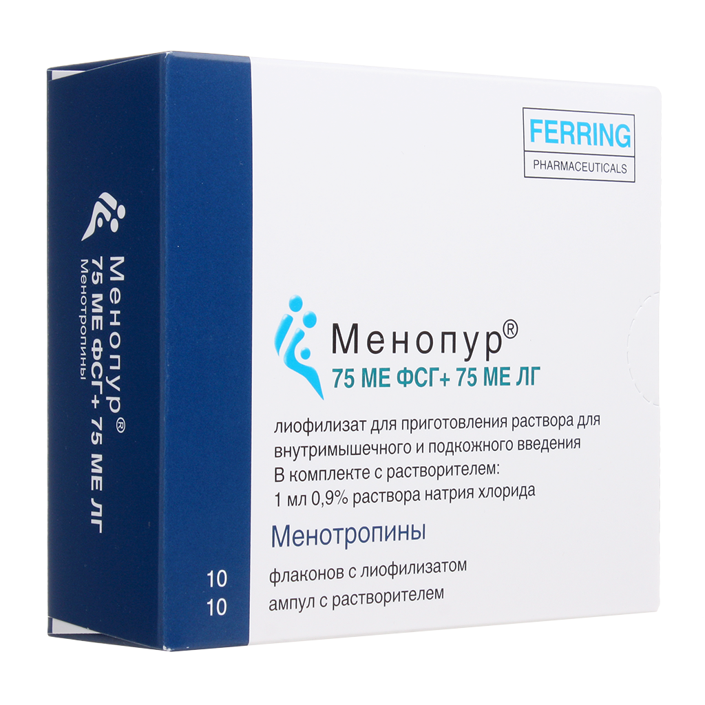 Менопур лиофилизат д/приг.р-ра для в/м и п/к введ. 75 ме фсг+75 ме лг 10 шт  - купить, цена и отзывы, Менопур лиофилизат д/приг.р-ра для в/м и п/к введ.  75 ме фсг+75 ме