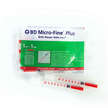 Шприц инсулиновый BD Micro-Fine Plus 1мл/U-40 30G (0,30мм x 8мм) 10 шт