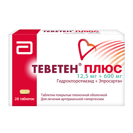 Теветен плюс таблетки покрыт.плен.об. 12,5 мг+600 мг 28 шт