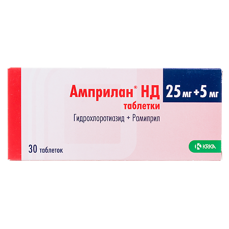 Изображение товара Амприлан НД таблетки 25 мг + 5 мг 30 шт КРКА гипотензивное средство
