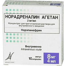 Купить Норадреналин Агетан концентрат д/приг раствор для в/в введ 2 мг/мл 4 мл 10 шт цена