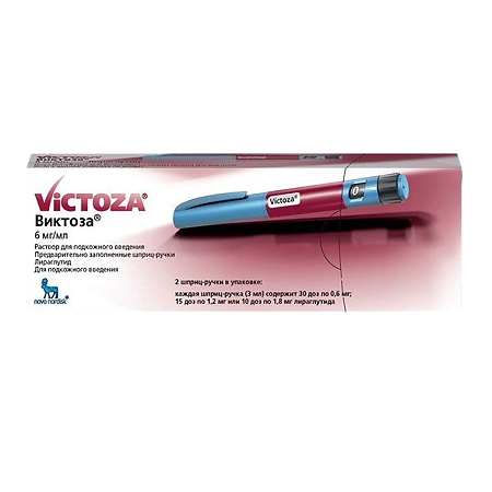 Виктоза раствор для п/к введ 6 мг/мл 3 мл картриджи в шприц-ручках 2 шт