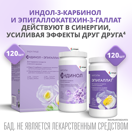 Индинол капсулы по 300 мг 120 шт+Эпигаллат капсулы по 500 мг комплекс 120 шт 1 уп
