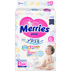 Купить Merries Подгузники размер M (6-11 кг) 64 шт цена