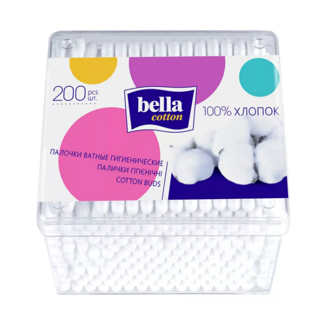 Изображение товара Ватные палочки Bella Cotton 200 шт в квадратной упаковке для ухода и косметики