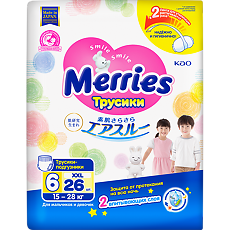 Купить Merries Трусики-подгузники размер XXL (15-28 кг) 26 шт цена