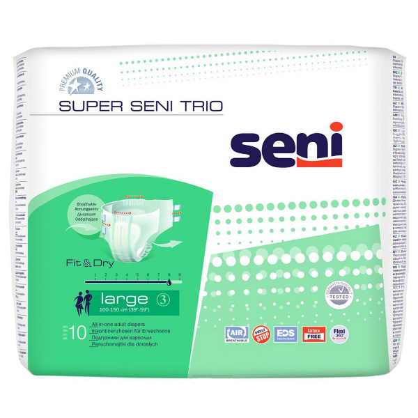 Изображение товара Подгузники для взрослых Seni Super Trio Large 10 шт высокая впитываемость надежная фиксация