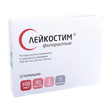 Купить Лейкостим раствор для в/в и п/к введ 300 мкг/мл (30 млн.ме/мл) 1 мл шприцы 5 шт цена