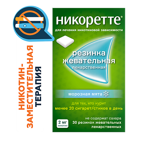 Никоретте резинка жевательная лекарственная морозная мята 2 мг 30 шт