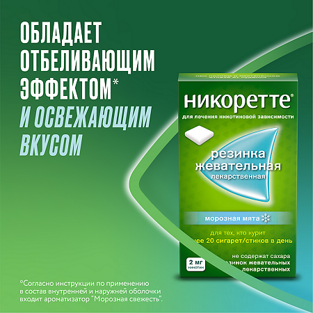 Никоретте резинка жевательная лекарственная морозная мята 2 мг 30 шт