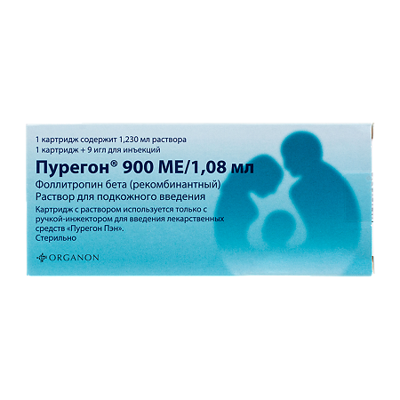 Пурегон раствор для п/к введ 900 ме картридж 1,08 мл в компл. с иглами 9 шт. 1 уп.