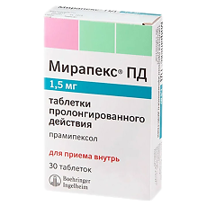 Купить Мирапекс ПД таблетки с пролонг высвобождением 1,5 мг 30 шт цена