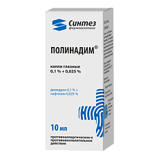 Купить Полинадим капли глазные 0,1%+0,025% фл 10 мл 1 шт цена