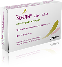 Изображение товара Зоэли таблетки покрыт.плен.об. 2,5 мг+1,5 мг 28 шт