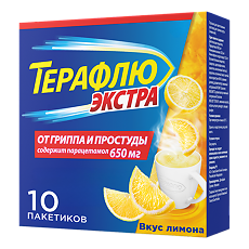 Изображение товара ТераФлю Экстра от гриппа и простуды, порошок со вкусом лимона порошок д/приг раствора д/приема внутрь лимон пак 10 шт