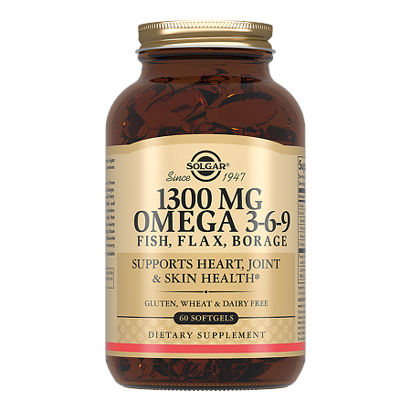 Изображение товара Solgar Комплекс жирных кислот 1300 мг Омега 3-6-9 / 1300 mg Omega 3-6-9, Fish, Flax, Borage Softgels капсулы массой 1776 мг 60 шт