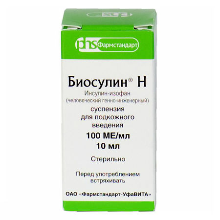 Биосулин Н суспензия для п/к введ 100 ме/мл 10 мл фл 1 шт