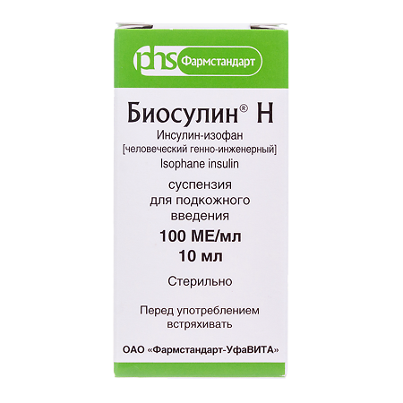 Биосулин Н суспензия для п/к введ 100 ме/мл 10 мл фл 1 шт
