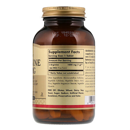 Solgar L-Аргинина 1000 мг/Arginine 1000 mg Tablets таблетки массой 1695 мг 90 шт