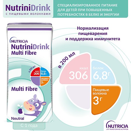 NutriniDrink Multi Fibre с пищевыми волокнами готовая смесь с нейтральным вкусом 200 мл 1 шт