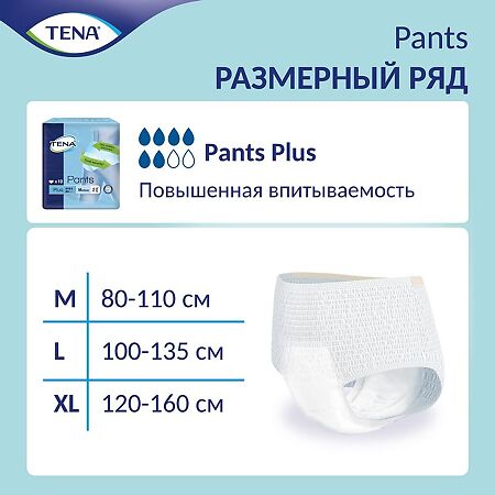 Tena Pants Plus подгузники для взрослых (трусы) р. М (80-110 см) 10 шт