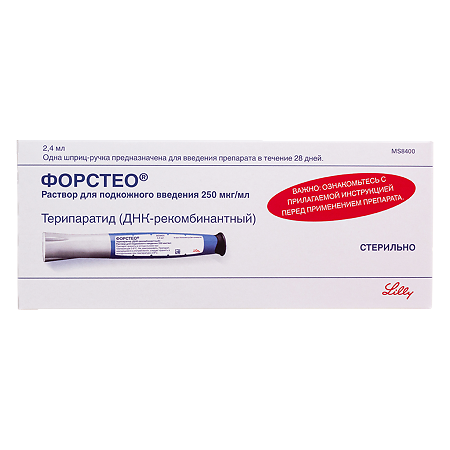 Форстео раствор для подкожного введ 250 мкг/мл 2,4 мл картриджи в шприц-ручках 1 шт