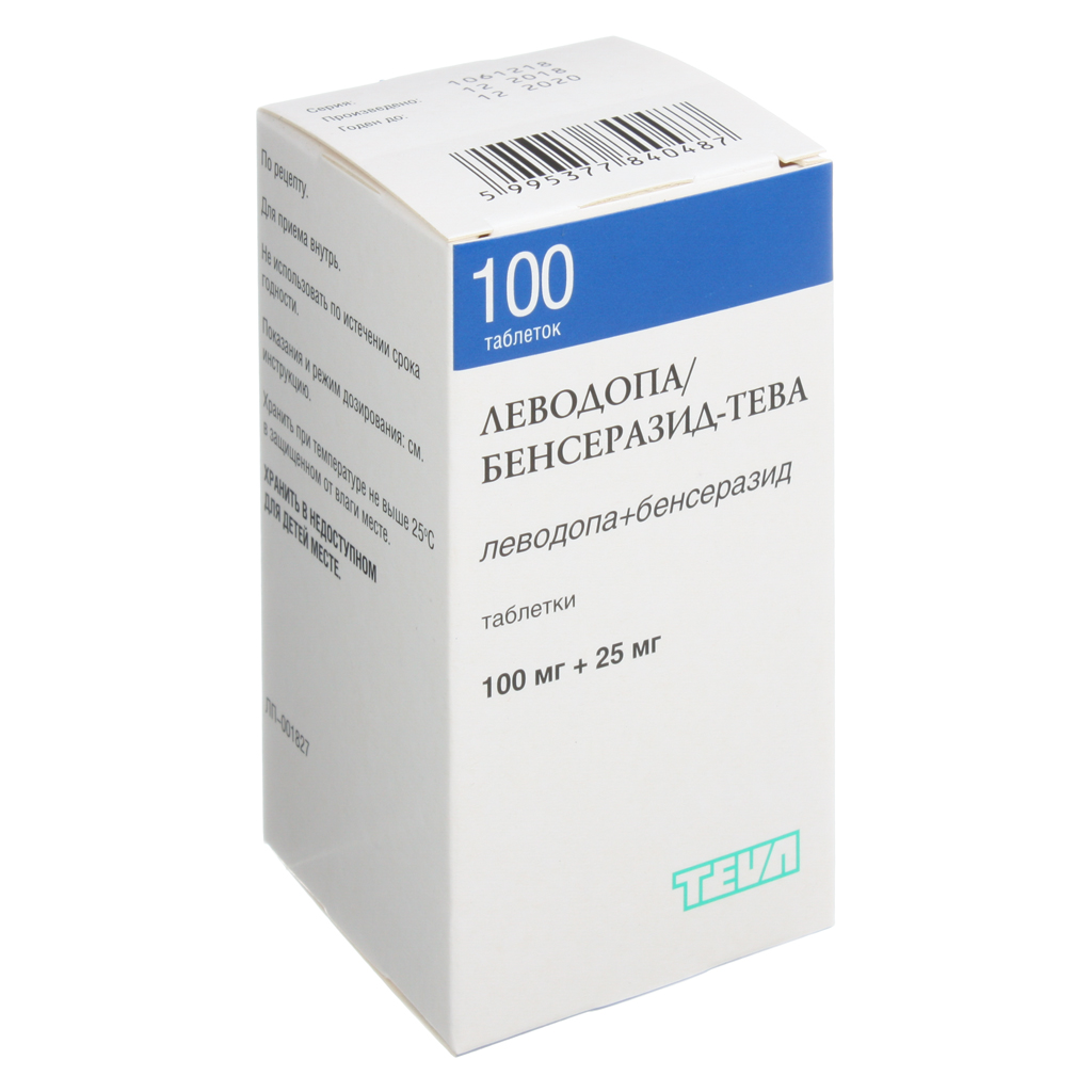 Леводопа/Бенсеразид-Тева таблетки 100 мг+25 мг, 100 шт. - , цена .