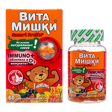 Купить ВитаМишки Immuno+ облепиха жевательные пастилки массой 2500 мг с ароматом апельсина, или персика, или лимона, или винограда 60 шт цена