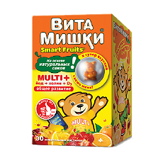 Купить ВитаМишки Multi+ йод+холин жевательные пастилки массой 2500 мг с ароматом вишни, или апельсина, или лимона, или клубники 30 шт цена