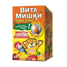 Купить ВитаМишки Multi+ йод+холин жевательные пастилки массой 2500 мг с ароматом вишни, или апельсина, или лимона, или клубники 60 шт цена