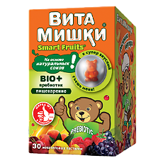 Купить ВитаМишки BIO+ пребиотик жевательные пастилки массой 2500 мг с ароматом вишни, или персика, или винограда, или малины 30 шт цена