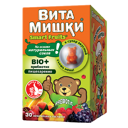 Изображение товара ВитаМишки BIO+ пребиотик жевательные пастилки с натуральными ароматами 30 шт