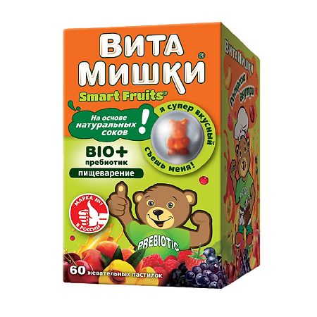 Изображение товара ВитаМишки BIO+ пребиотик жевательные пастилки с натуральными ароматами 60 шт