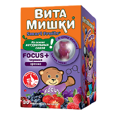 Купить ВитаМишки Focus+ черника жевательные пастилки массой 2500 мг с ароматом вишни, или клубники, или малины, или черники 30 шт цена