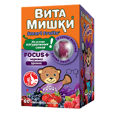 Купить ВитаМишки Focus+ черника жевательные пастилки массой 2500 мг с ароматом вишни, или клубники, или малины, или черники 60 шт цена