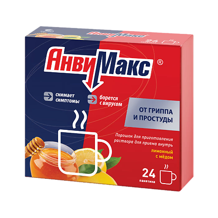 Изображение товара АнвиМакс порошок лимон с медом 24 пакета для лечения гриппа и простуды